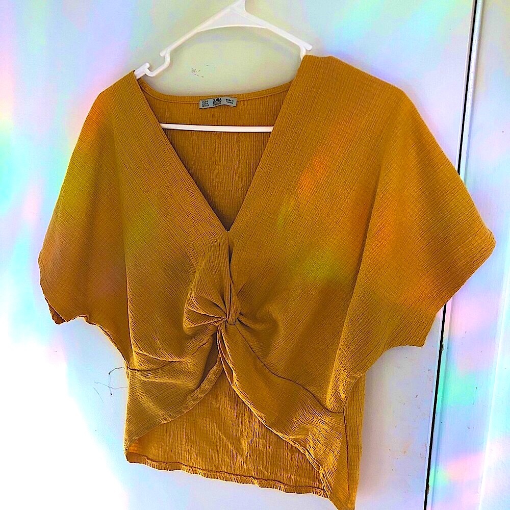 Zara tie front yellow top